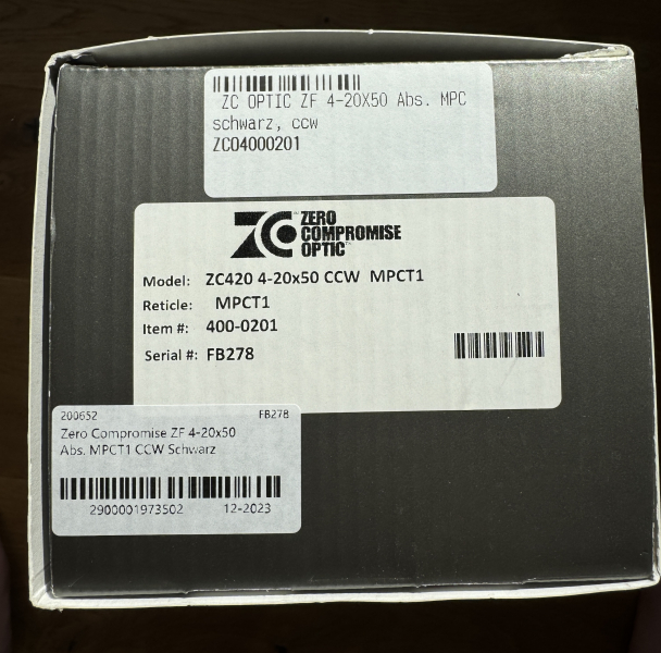 ZCO Zero Compronise rifle scope ZC420 4-20x50 MPCT1 reticle – as good as new!
